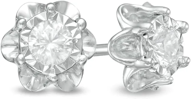 1.00 Ct Round Cut Simulated Diamond Solitaire Buttercup Stud Earrings 14K White Gold Finish 925 Sterling Silver