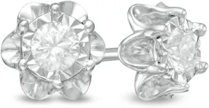 1.00 Ct Round Cut Simulated Diamond Solitaire Buttercup Stud Earrings 14K White Gold Finish 925 Sterling Silver