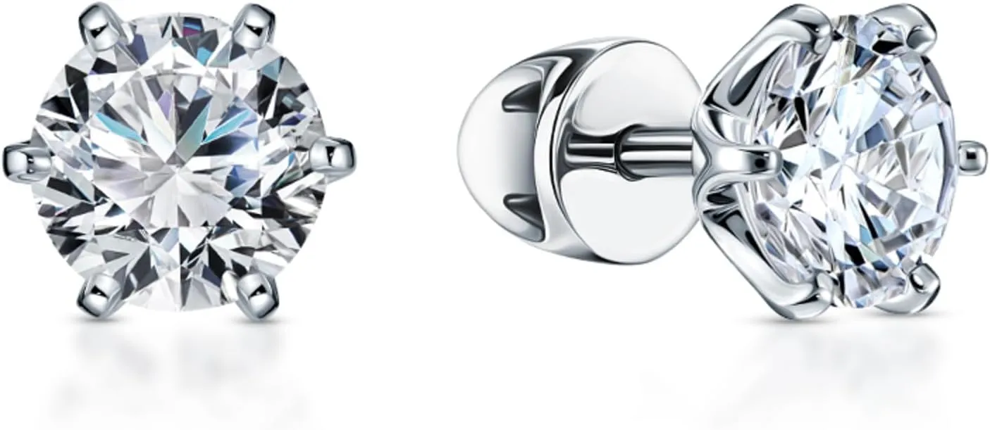 1.00ct Round Diamond Stud Earring, 14k White Gold Solitaire Stud, Six-Prong Sterling Silver Setting, Brilliant Gift for Women.