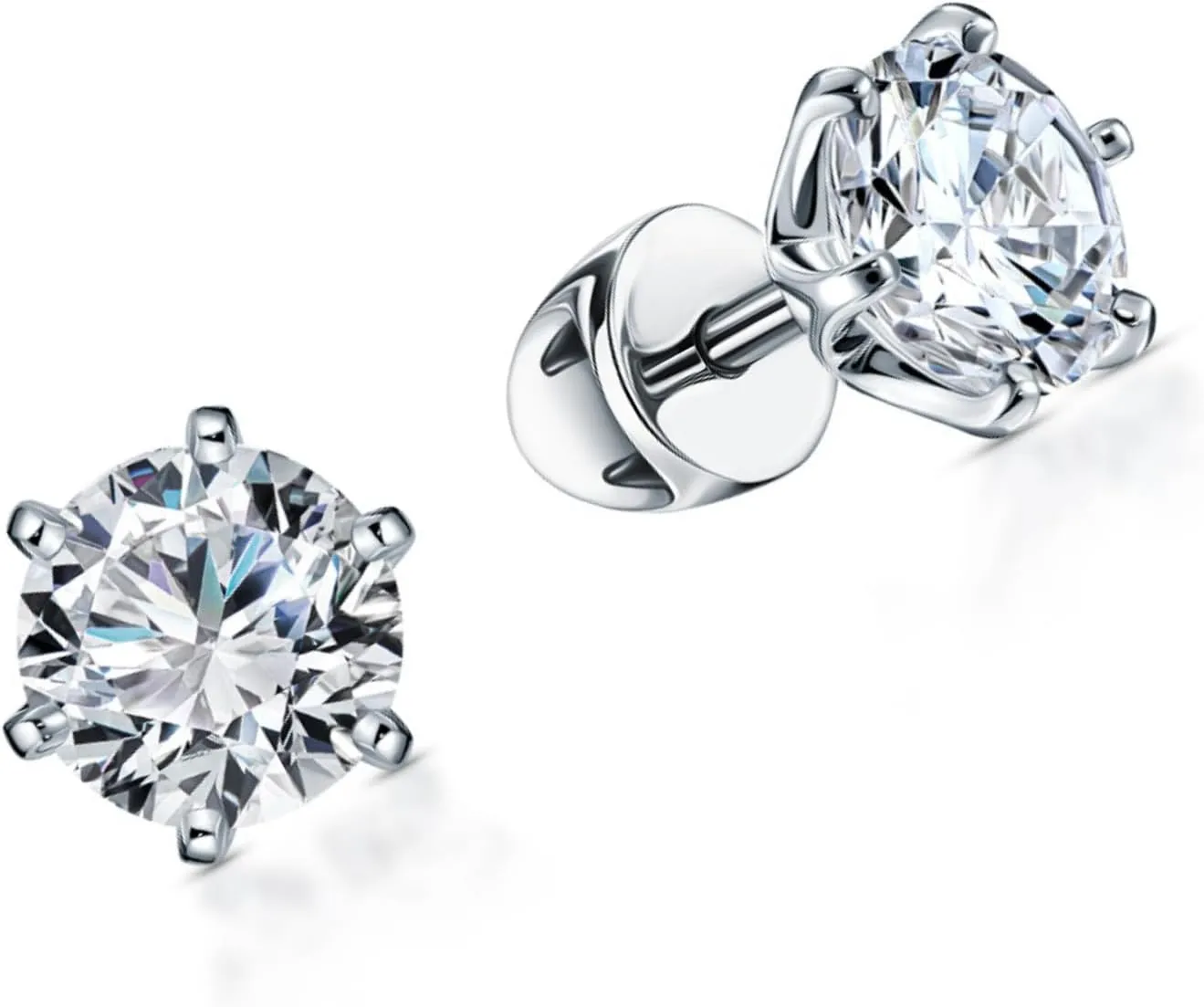 1.00ct Round Diamond Stud Earring, 14k White Gold Solitaire Stud, Six-Prong Sterling Silver Setting, Brilliant Gift for Women.