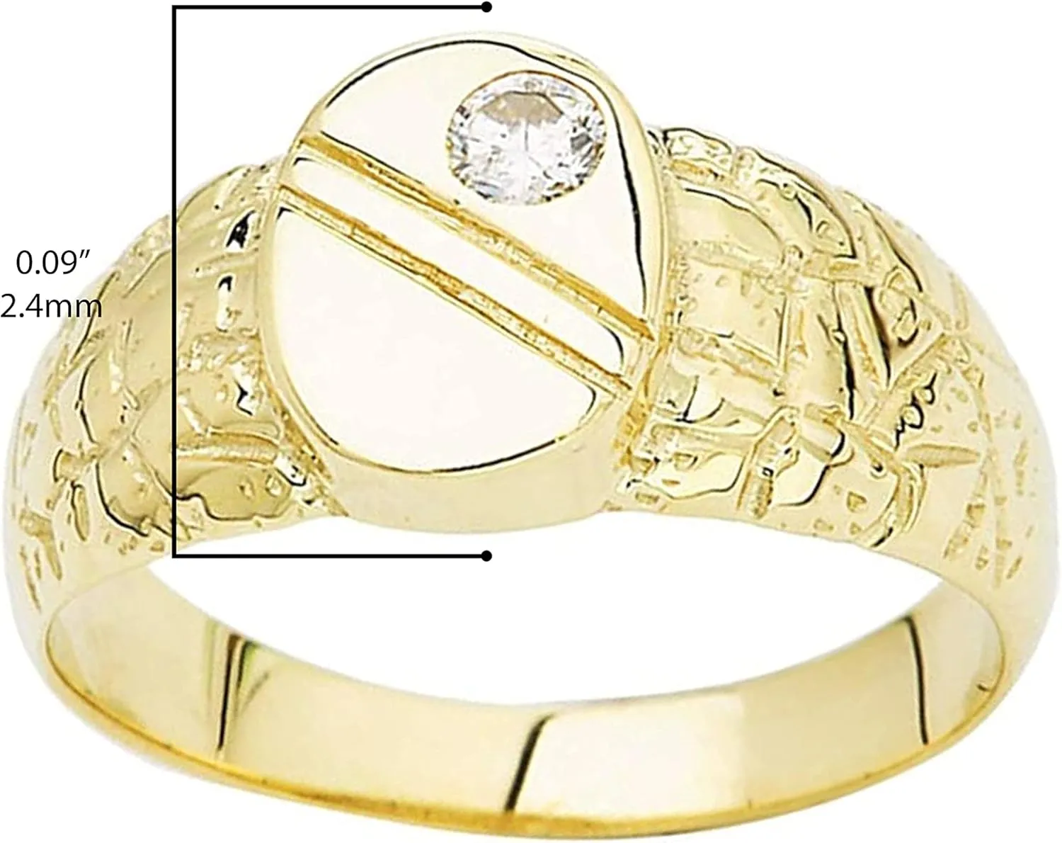 10K White, Yellow, or Rose Gold Cubic Zirconia Oval Face Nugget Style Band Pinky or Signet Ring