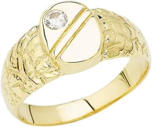 10K Yellow Gold Cubic Zirconia Oval Face Nugget Style Band Pinky or Signet Ring- Size 9-1/2