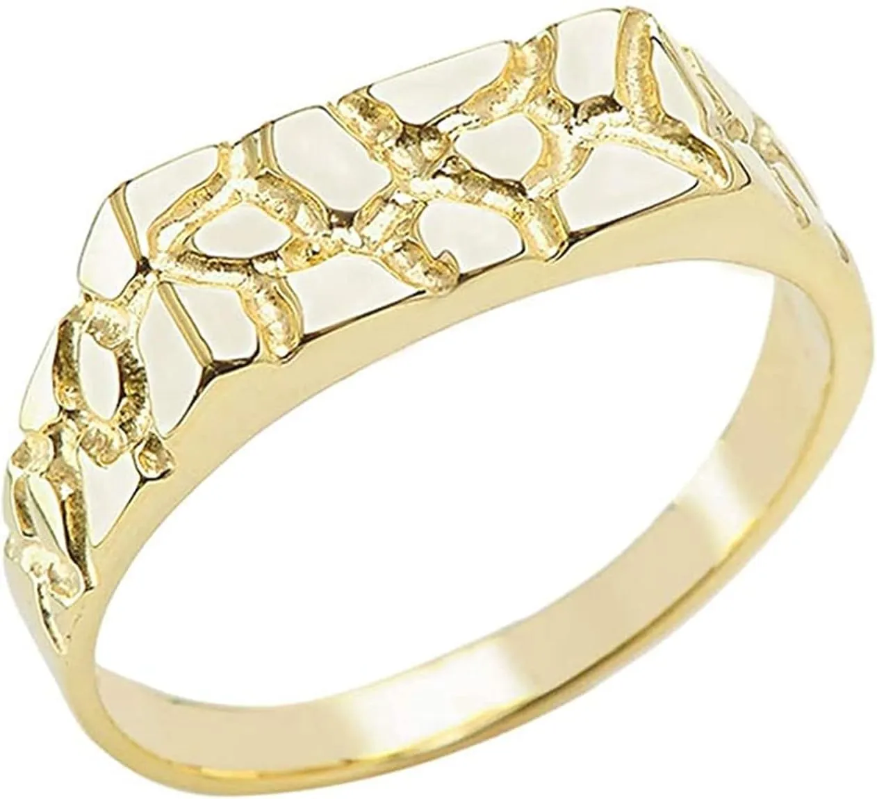 10K Yellow Gold Nugget Style Flat Signet Band or Pinky Ring - Size 7
