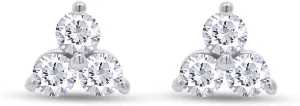 1/2 Carat Lab Created Moissanite & Lab Grown Diamond 3-Stone Stud Earring In 14k Gold Over Sterling Silver Jewelry Gift For Women (0.50 Cttw), Gift For Her