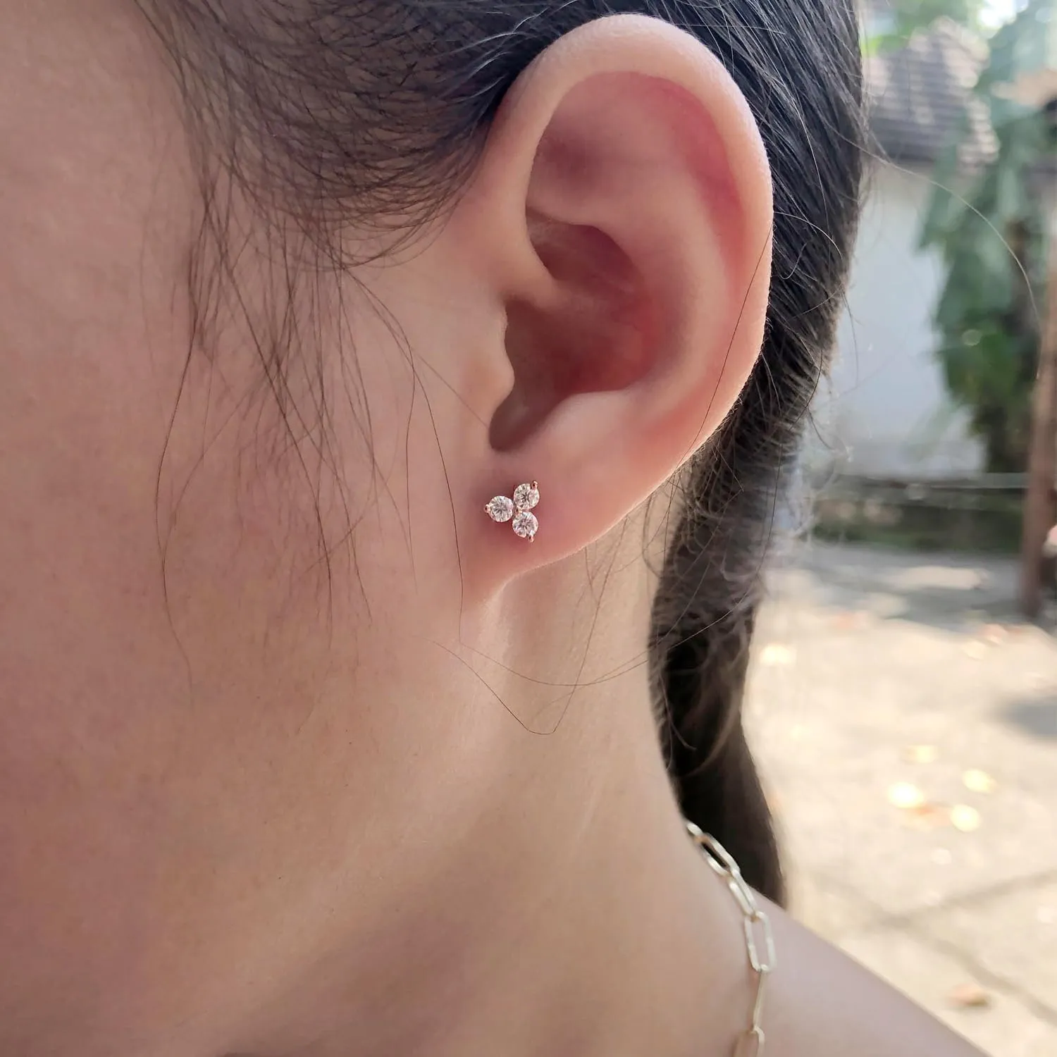 1/2 Carat Lab Created Moissanite & Lab Grown Diamond 3-Stone Stud Earring In 14k Gold Over Sterling Silver Jewelry Gift For Women (0.50 Cttw), Gift For Her