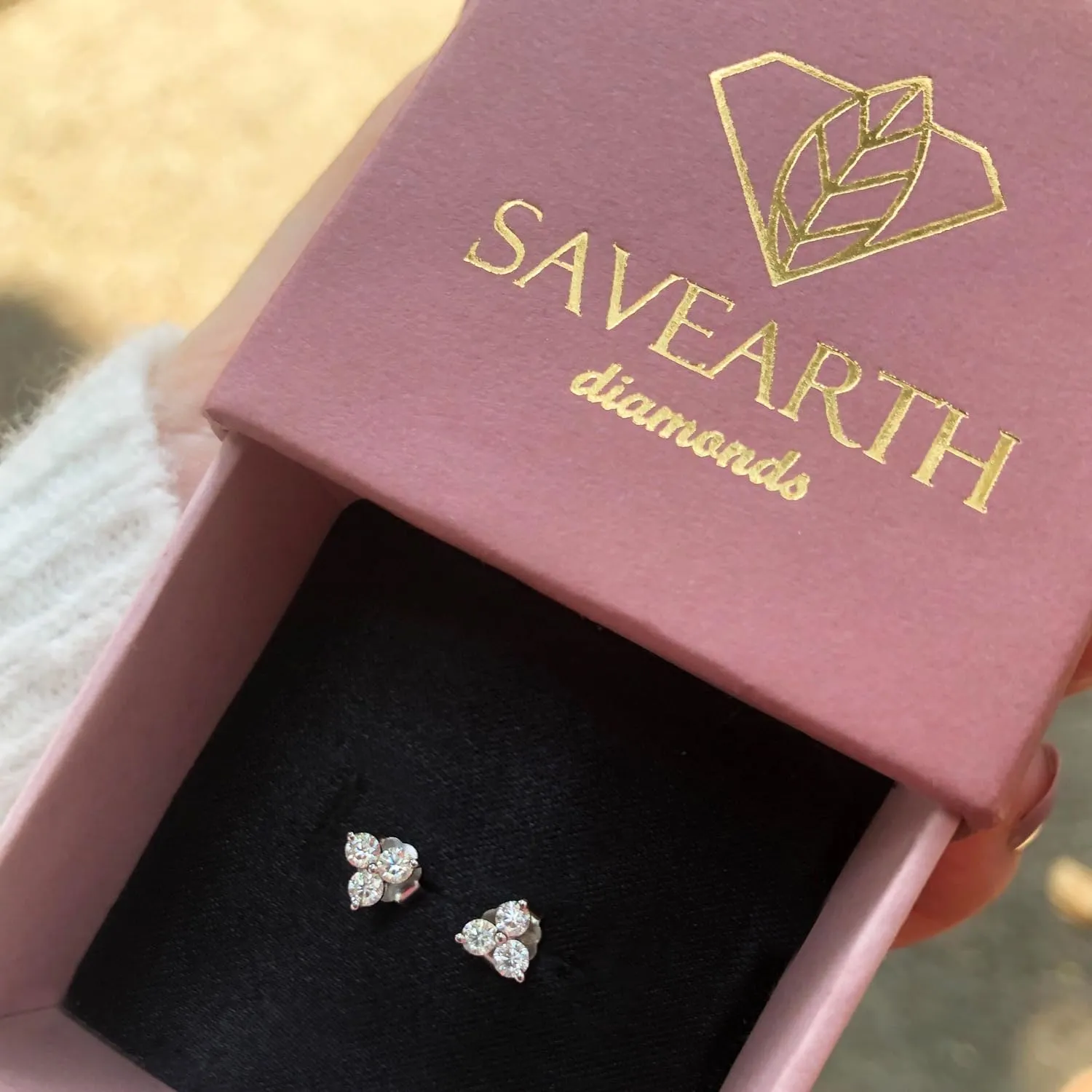 1/2 Carat Lab Created Moissanite & Lab Grown Diamond 3-Stone Stud Earring In 14k Gold Over Sterling Silver Jewelry Gift For Women (0.50 Cttw), Gift For Her