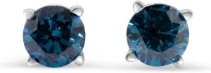 1/2 Carat TW Blue Round Diamond Stud Earring in 14k White Gold (I1-I2)
