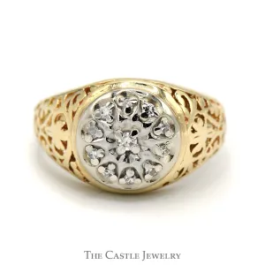 1/4cttw Kentucky Diamond Cluster Ring with Filigree Sides in 14k Yellow Gold