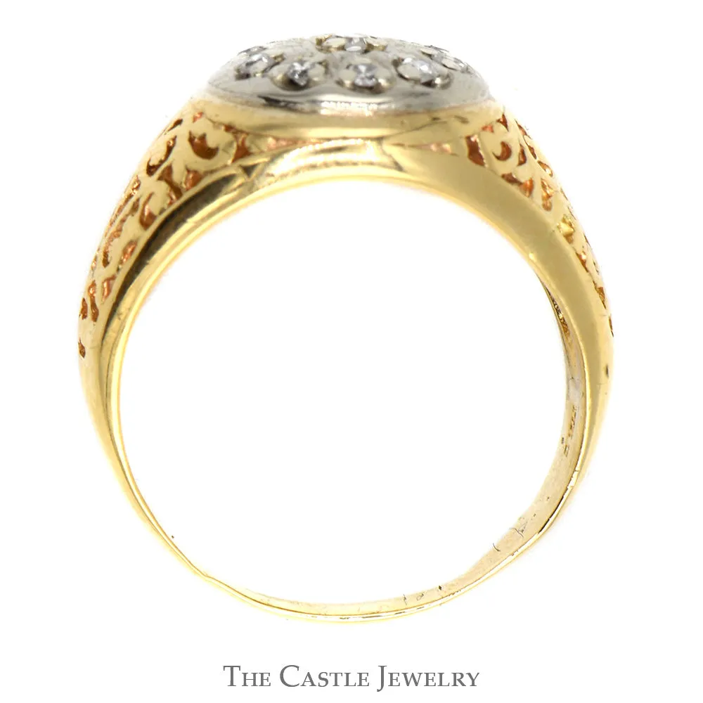 1/4cttw Kentucky Diamond Cluster Ring with Filigree Sides in 14k Yellow Gold