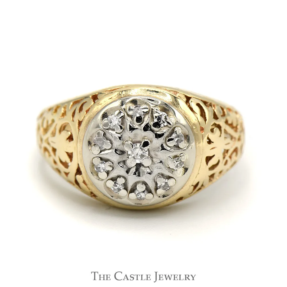 1/4cttw Kentucky Diamond Cluster Ring with Filigree Sides in 14k Yellow Gold