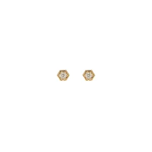 14k Gold Diamond Hexagon Studs