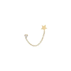 14k itty bitty star & diamond chain double stud earring