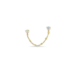 14k Mixed Prong Diamond Double Stud Square Bead Chain Earring