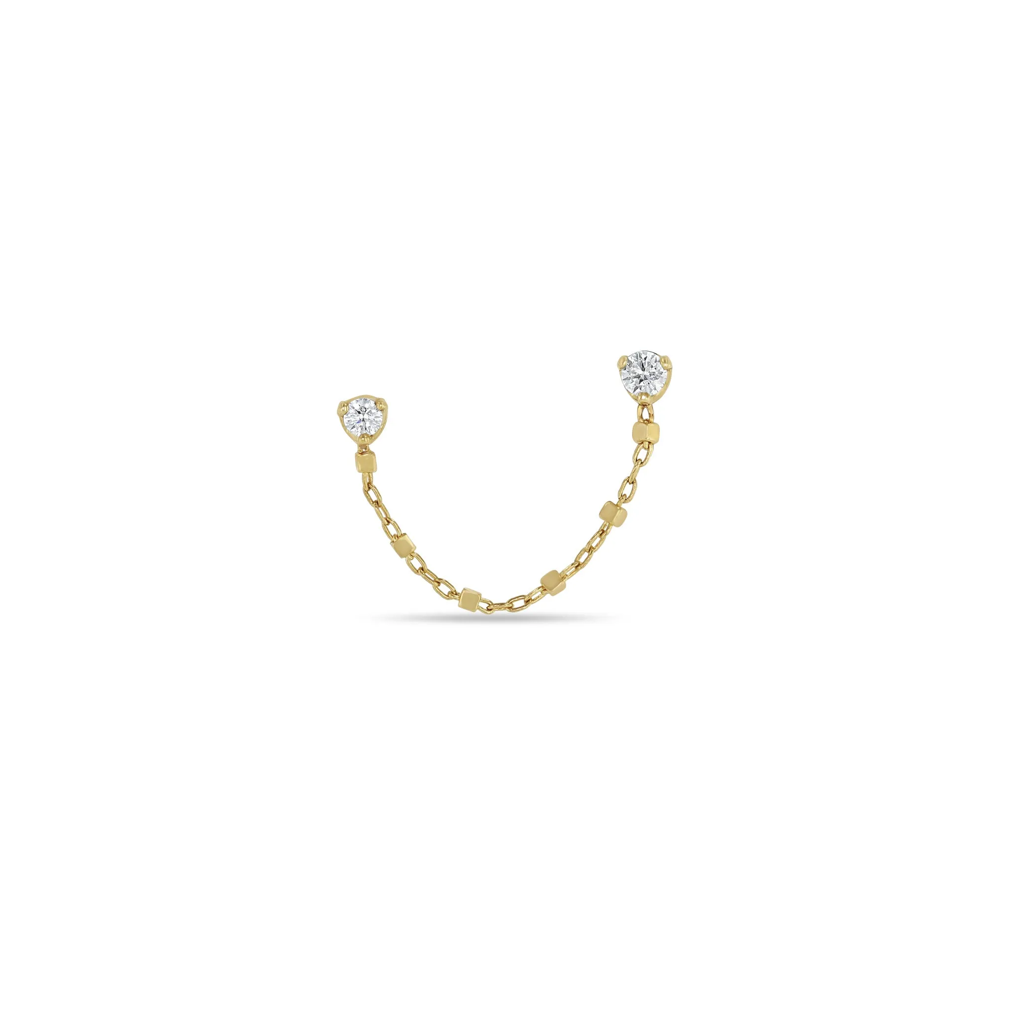 14k Mixed Prong Diamond Double Stud Square Bead Chain Earring