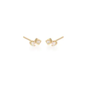 14k Mixed Round & Princess Diamond Studs
