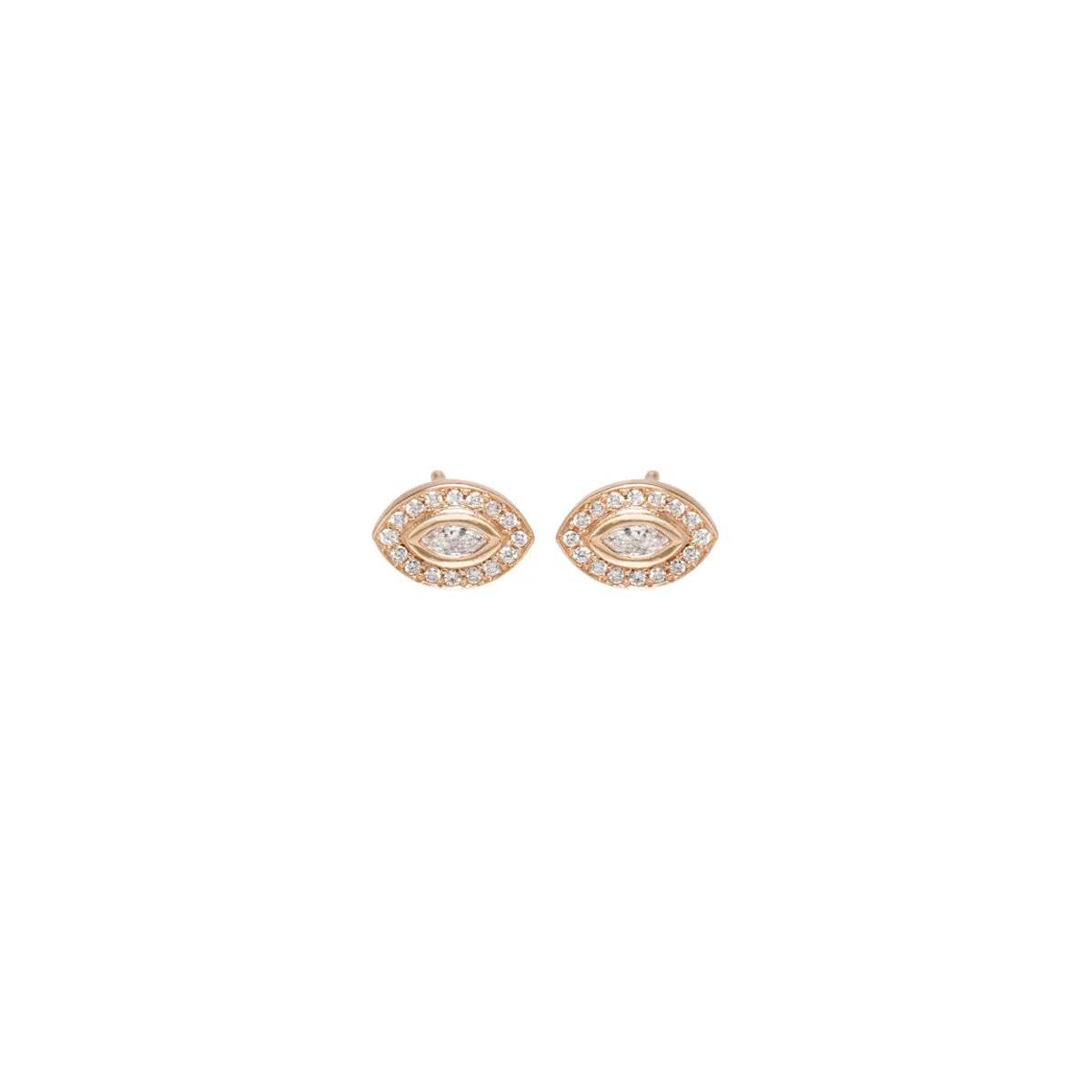 14k Small Marquise Diamond Pavé Halo Studs