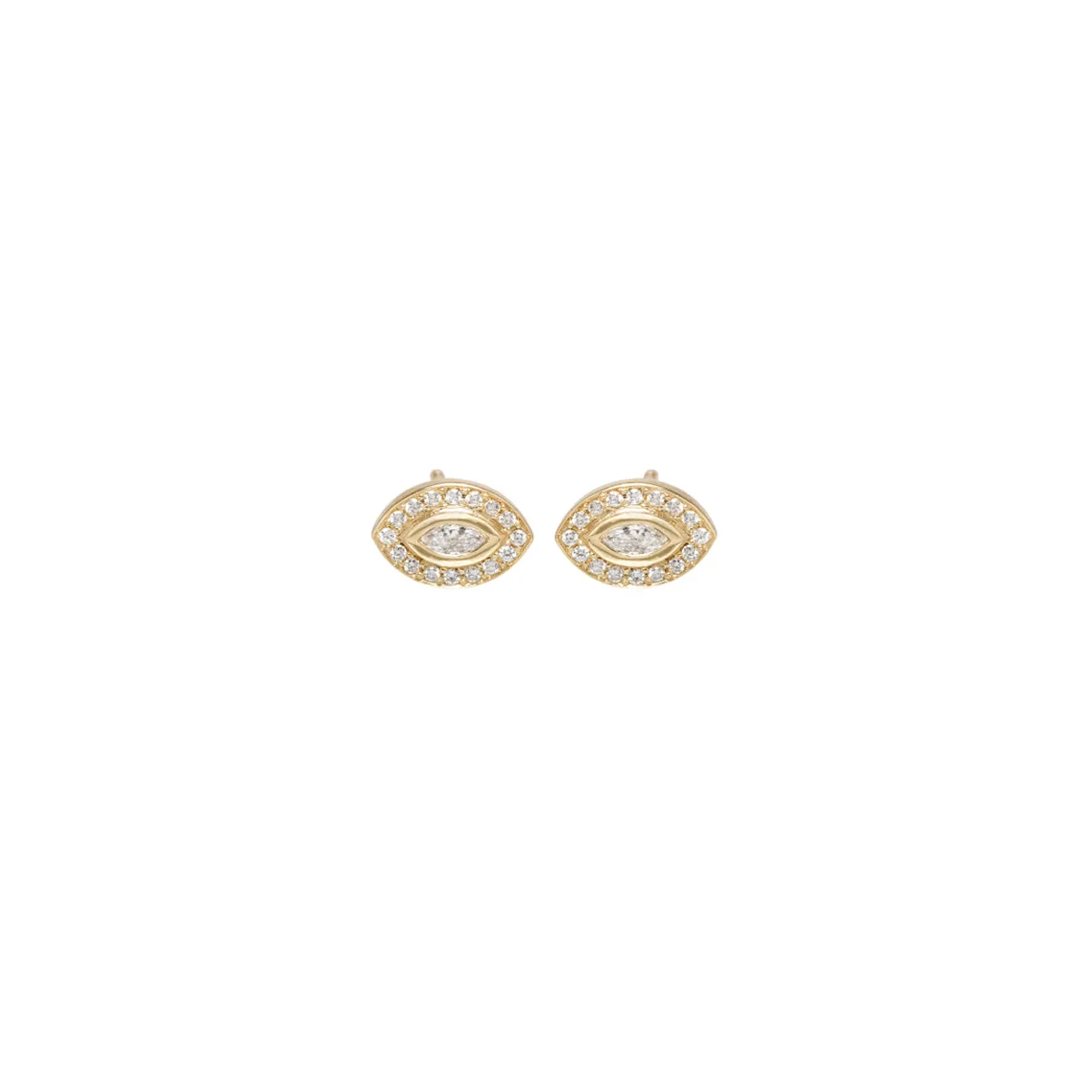 14k Small Marquise Diamond Pavé Halo Studs
