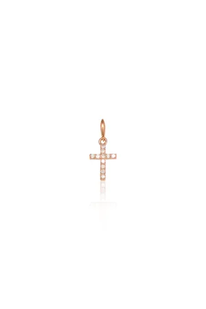 14K Solid Rose Gold CZ Simple Cross Charm Necklace