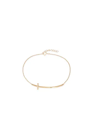 14K Solid Yellow Gold Long Cross Charm Bracelet