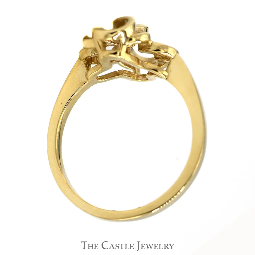 14k Yellow Gold Free Form Interwoven Open Looped Shield Ring