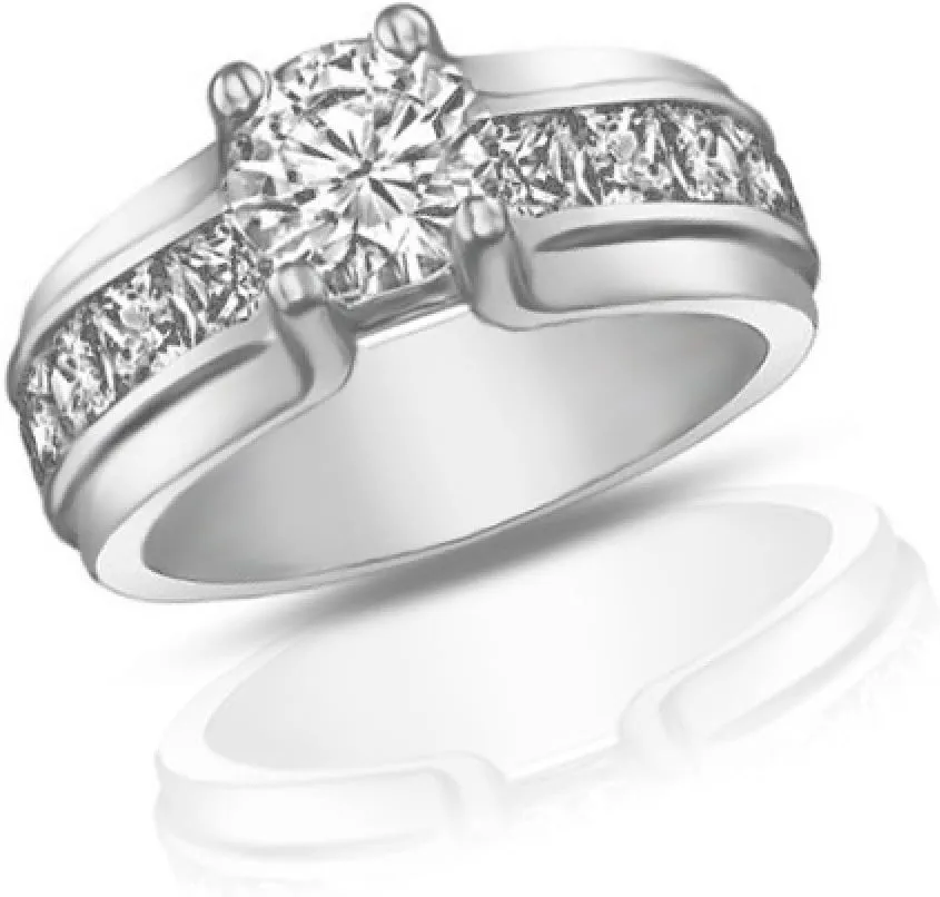 1.50 ct Ladies Round Cut Diamond Engagement Ring with Princess Cut's On The Side in Platinum