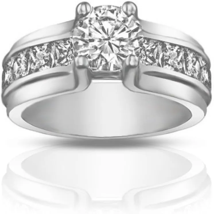 1.50 ct Ladies Round Cut Diamond Engagement Ring with Princess Cut's On The Side in Platinum