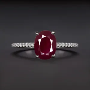 1.60ct RUBY DIAMOND COCKTAIL RING OVAL SHAPE CUT THIN PAVE BAND 14k WHITE GOLD