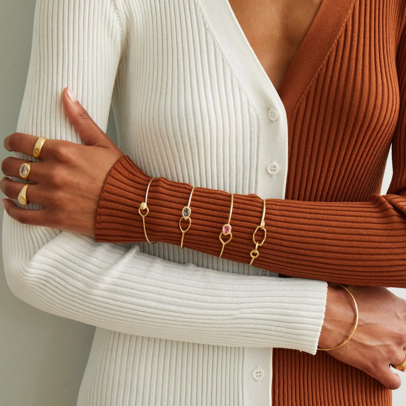 18K Carved Button Cuff Bracelet
