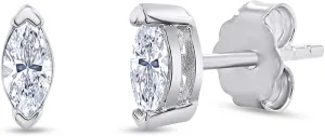 18K Gold Plated Sterling Silver Marquise Moissanite Stud Earrings for Women | 5MM x 2.5MM Cartilage Piercing Jewelry