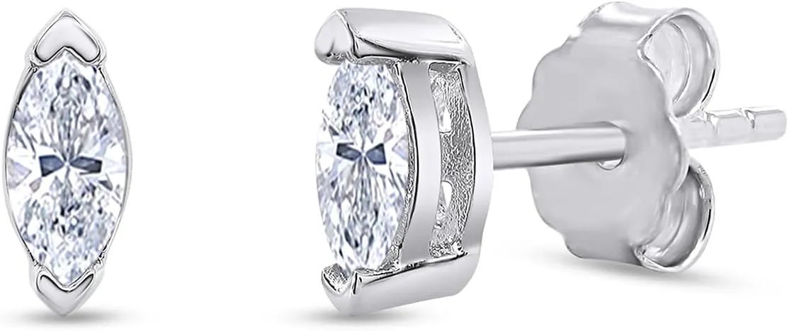 18K Gold Plated Sterling Silver Marquise Moissanite Stud Earrings for Women | 5MM x 2.5MM Cartilage Piercing Jewelry