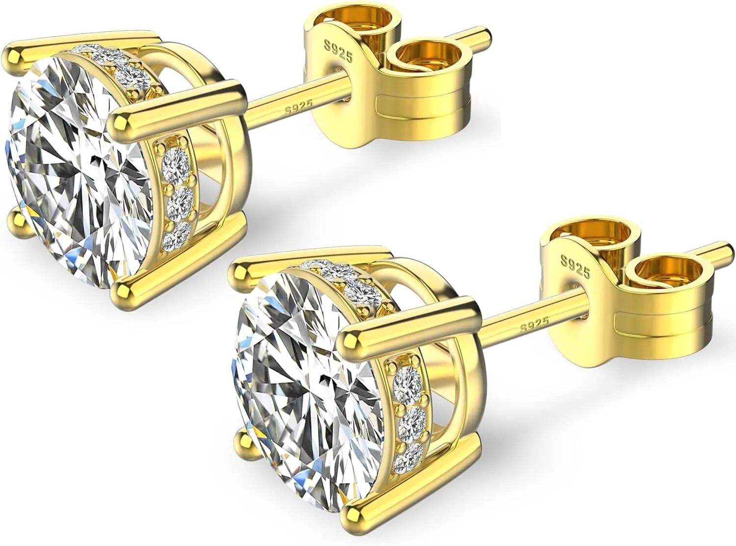 18K White Gold Plated Round Cubic Zirconia Simulated Diamond Stud Earrings Solid Sterling Silver Post Sparkly CZ Studs Earrings for Women Men