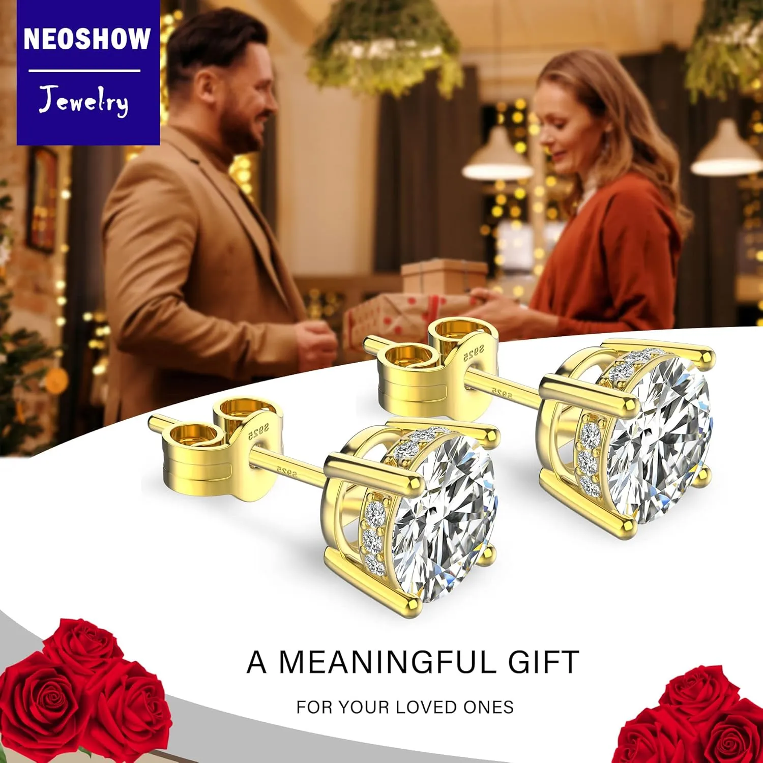 18K White Gold Plated Round Cubic Zirconia Simulated Diamond Stud Earrings Solid Sterling Silver Post Sparkly CZ Studs Earrings for Women Men