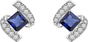 18K White Gold Plated Sterling Silver Square Princess Cut Cubic Zirconia Stud Earrings for Women Diamond CZ Stud Earrings for Women (Blue)