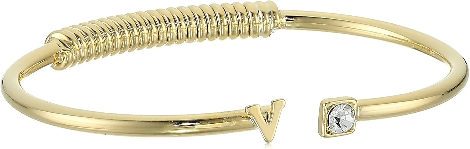 1928 Jewelry 14K Gold-Dipped Initial and Clear Crystal Accent C-Cuff Bracelet