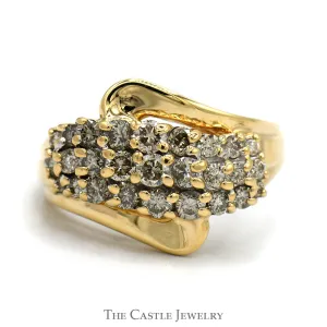 1cttw Wavy Bypass Diamond Cluster Ring in 14k Yellow Gold