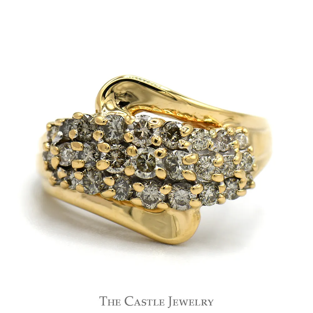 1cttw Wavy Bypass Diamond Cluster Ring in 14k Yellow Gold