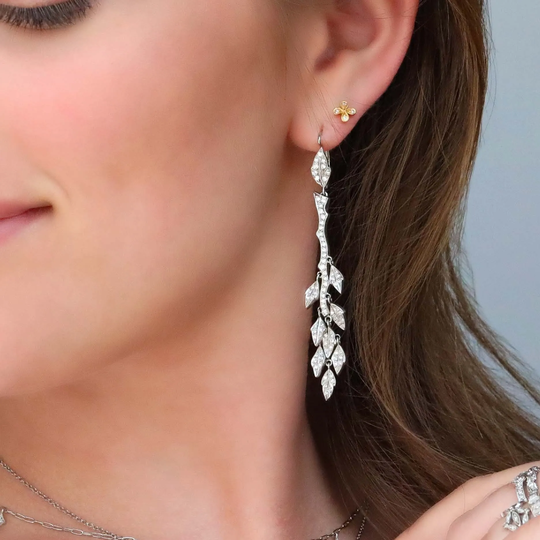 22K Gold & Diamond Tiny Four Petal Flower Studs