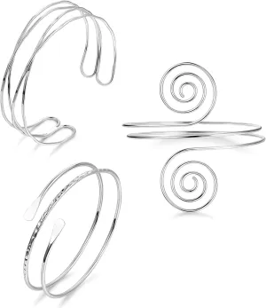 3Pcs Arm Cuff for Women Open Upper Arm Cuff Bangle Armlet Gold Silver Adjustable Armband Arm Bracelet Set