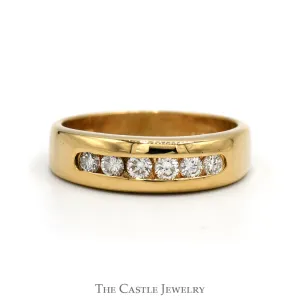 6 Channel Set Diamond Wedding Band in 14k Yellow Gold - Size 6.5