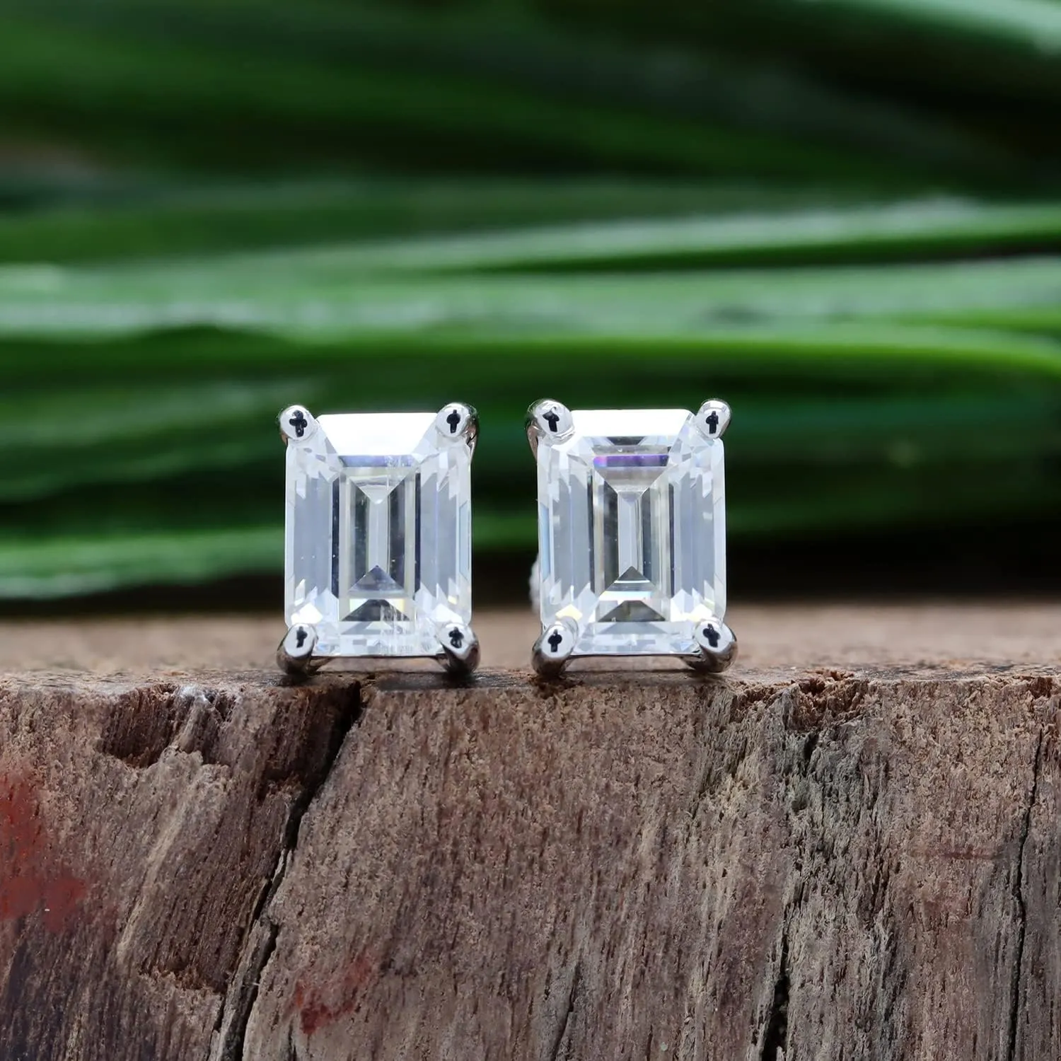 925 Sterling Silver 18K Gold Plated 8X6MM Emerald Cut Lab Created Moissanite Diamond Solitaire Stud Earrings For Women Jewelry Gift for Her, (VVS1 Clarity, 3.50Cttw)