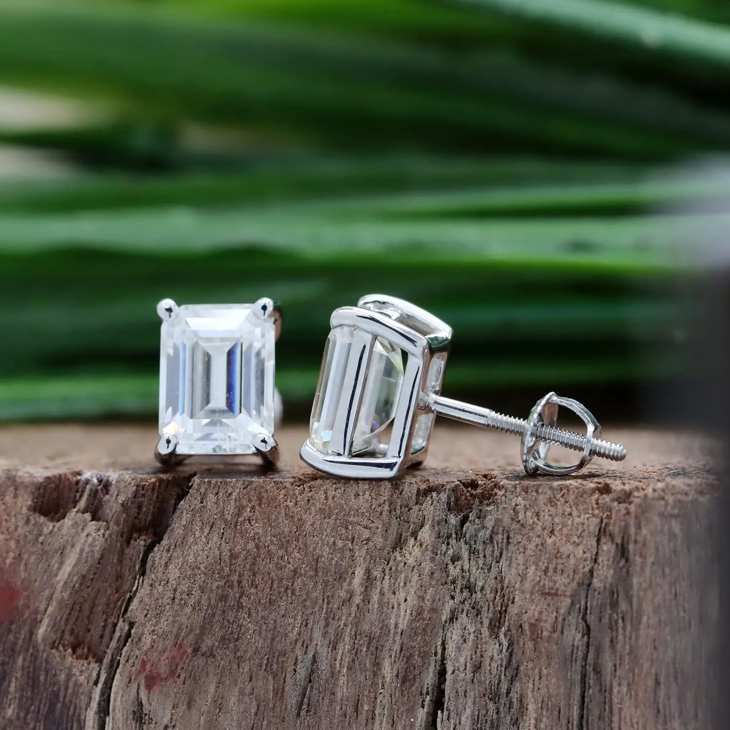 925 Sterling Silver 18K Gold Plated 8X6MM Emerald Cut Lab Created Moissanite Diamond Solitaire Stud Earrings For Women Jewelry Gift for Her, (VVS1 Clarity, 3.50Cttw)