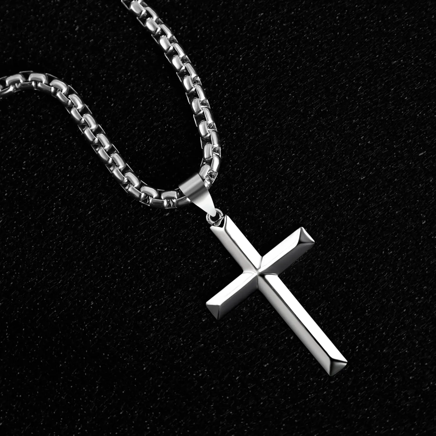 925 Sterling Silver Cross Necklace for Men Women with 4mm Durable Stainless Steel Rolo Chain Necklace 18K White Gold Plated Cross Pendant Necklace Jewelry 16-26 Inches