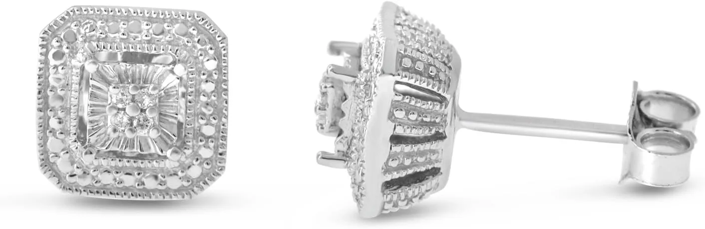 925 Sterling Silver Diamond Stud Earrings - Solitaire Look, Heart/Round/Square Shape Stud Earrings for Women