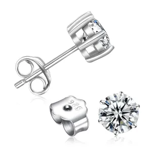 925 Sterling Silver Natural Zircon Diamond Round Stud Earrings for Men Women Birthday Anniversar (4mm)