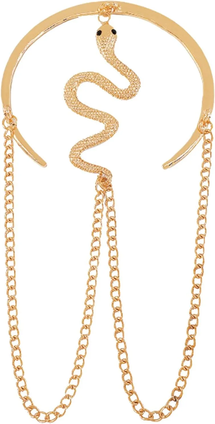 Adjustable Punk Crystal Snake Upper Arm Cuff Open Arm Band Bracelet Gold Plated Boho Chain Tassel Armlet Armband Bangle Jewellery Accessories for Women
