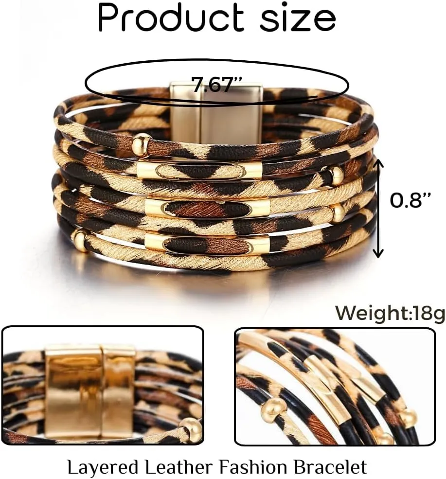 Aluinn Leather Wrap Bracelets For Women, Bohemia Multi-Layer Elegance Bracelet, Boho Bangle Western Cuff Bracelet Jewelry for Women