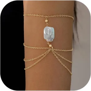 Arm Cuff Shell Bracelet Adjustable Upper Arm Cuff Bangle Gold Jewelry Gifts for Women Boho Summer Beach Vacation Essentials