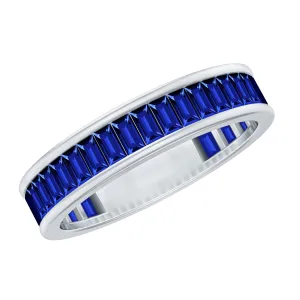 Baguette Cut Created Blue Sapphire Semi Eternity Ring in Channel Setting