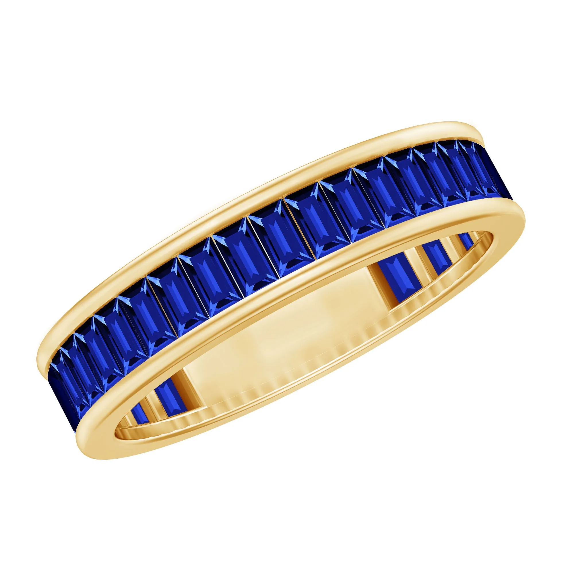 Baguette Cut Created Blue Sapphire Semi Eternity Ring in Channel Setting