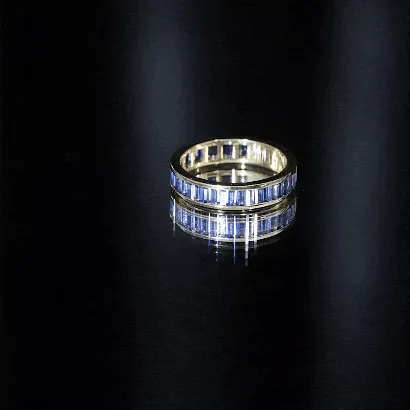 Baguette Cut Created Blue Sapphire Semi Eternity Ring in Channel Setting